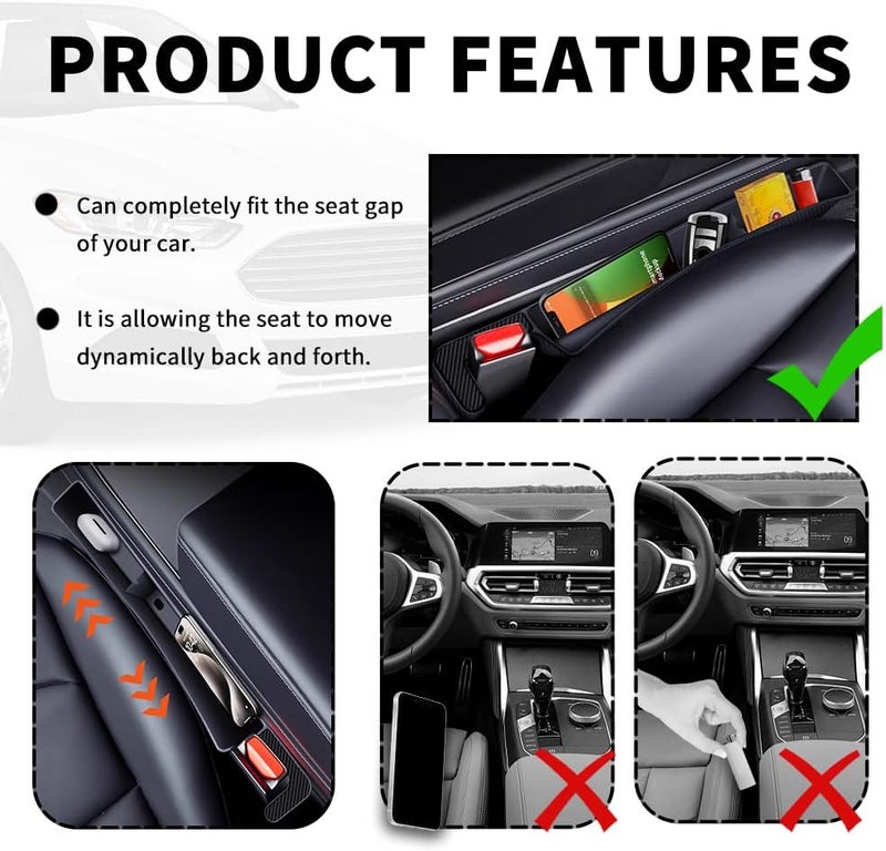 Stacool 2PCS New Car Seat Gap Filler with 2 Storage Areas,Stylish Car Seat Gap Storage for Stabilizing Phone,Keys Wallet,Universal Car Seat Gap Filler Organizer Interior Accessories (Carbon Black) - Image 5